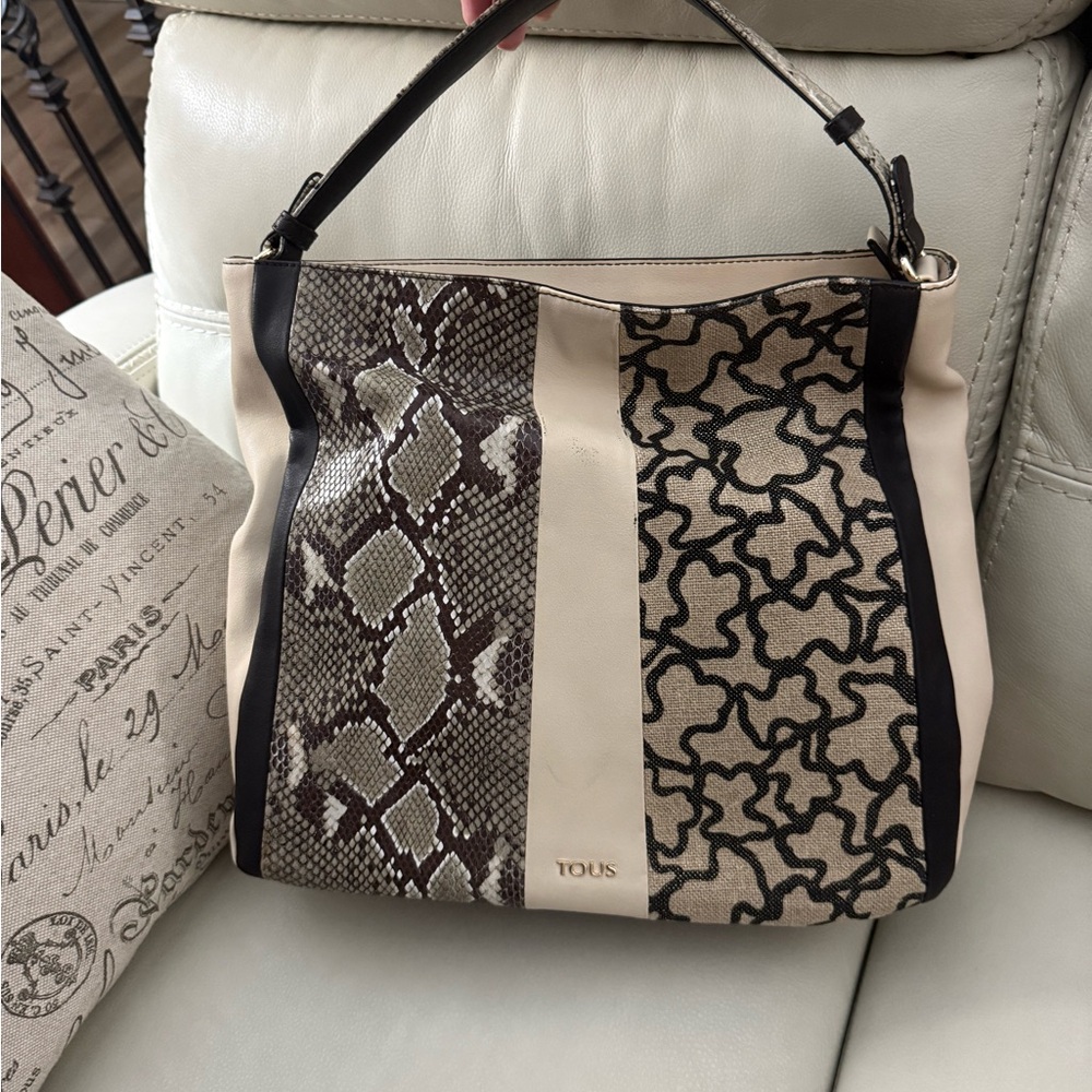 Tous Beige and Brown Patterned Shoulder Bag